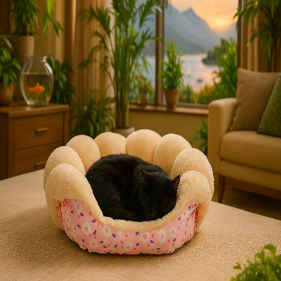 félin noir dormant sur son canapé pour chat