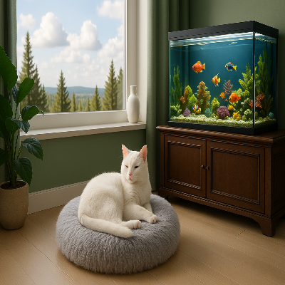 félin installé sur son coussin chat douillet